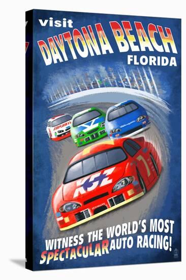 Daytona Beach, Florida - Racecar Scene-Lantern Press-Stretched Canvas