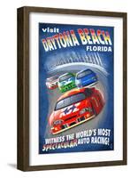 Daytona Beach, Florida - Racecar Scene-Lantern Press-Framed Art Print