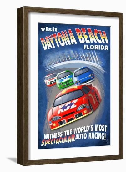 Daytona Beach, Florida - Racecar Scene-Lantern Press-Framed Art Print