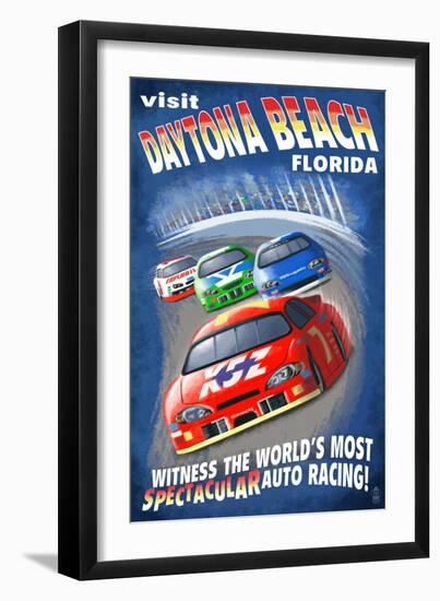 Daytona Beach, Florida - Racecar Scene-Lantern Press-Framed Art Print
