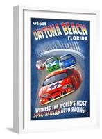 Daytona Beach, Florida - Racecar Scene-Lantern Press-Framed Art Print