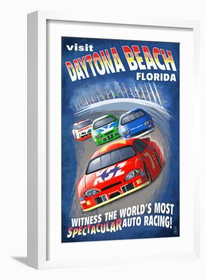 Daytona Beach, Florida - Racecar Scene-Lantern Press-Framed Art Print