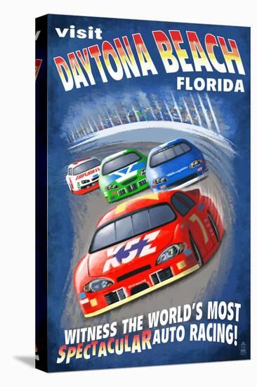 Daytona Beach, Florida - Racecar Scene-Lantern Press-Stretched Canvas