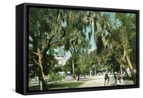 Daytona Beach, Florida - Ridgewood Ave and Hotel View-Lantern Press-Framed Stretched Canvas