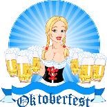 Illustration of Oktoberfest Girl Serving Beer. Raster Version.-Dazdraperma-Photographic Print