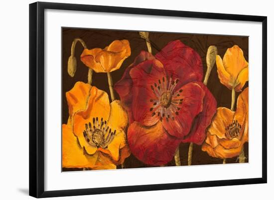 Dazzling Poppies I (Black)-Josefina-Framed Art Print