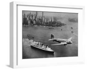 DC-3, SS Normandie, New York, 1938-Clyde Sunderland-Framed Art Print