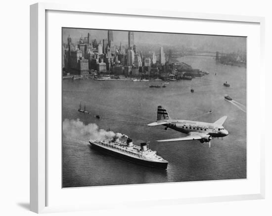 DC-3, SS Normandie, New York, 1938-Clyde Sunderland-Framed Art Print