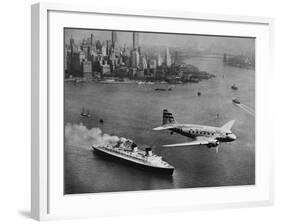 DC-3, SS Normandie, New York, 1938-Clyde Sunderland-Framed Art Print