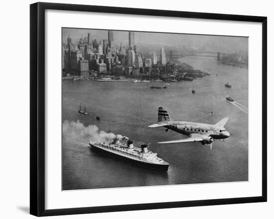 DC-3, SS Normandie, New York, 1938-Clyde Sunderland-Framed Art Print