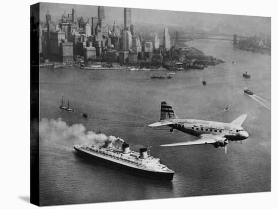 DC-3, SS Normandie, New York, 1938-Clyde Sunderland-Stretched Canvas