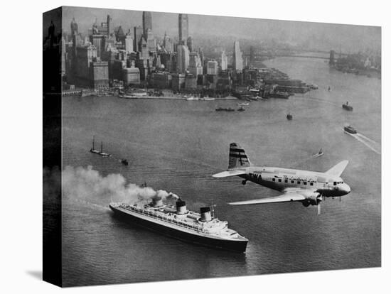 DC-3, SS Normandie, New York, 1938-Clyde Sunderland-Stretched Canvas