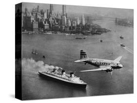 DC-3, SS Normandie, New York, 1938-Clyde Sunderland-Stretched Canvas