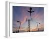 Dc9 Aircraft Approaching over Runway Landing Light Gantries at Sunset, London, England, United King-Charles Bowman-Framed Photographic Print