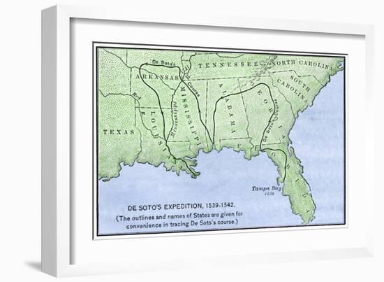 De Soto Expedition's Route across Southeast North America, 1539-1542-null-Framed Giclee Print