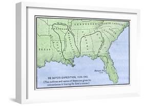 De Soto Expedition's Route across Southeast North America, 1539-1542-null-Framed Giclee Print