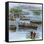 De Soto's Expedition Met by Chief Aquixo's Native Americans on the Mississippi River, c.1542-null-Framed Stretched Canvas