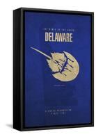 DE State Minimalist Posters-Red Atlas Designs-Framed Stretched Canvas