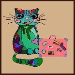 Concept Cat in Cartoon Style. Vector Illustration. Travel Concept: the Cat and a Suitcase to Travel-De Visu-Art Print