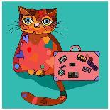 Concept Cat in Cartoon Style. Vector Illustration. Travel Concept: the Cat and a Suitcase to Travel-De Visu-Art Print