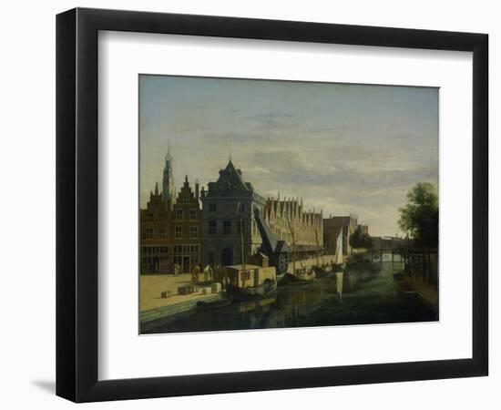 De Waag (Weighing House) and Crane on the Spaarne, Haarlem, 1660-98 (Oil on Panel)-Gerrit Adriaensz Berckheyde-Framed Giclee Print