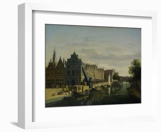 De Waag (Weighing House) and Crane on the Spaarne, Haarlem, 1660-98 (Oil on Panel)-Gerrit Adriaensz Berckheyde-Framed Giclee Print