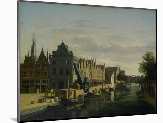 De Waag (Weighing House) and Crane on the Spaarne, Haarlem, 1660-98 (Oil on Panel)-Gerrit Adriaensz Berckheyde-Mounted Giclee Print