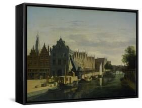 De Waag (Weighing House) and Crane on the Spaarne, Haarlem, 1660-98 (Oil on Panel)-Gerrit Adriaensz Berckheyde-Framed Stretched Canvas