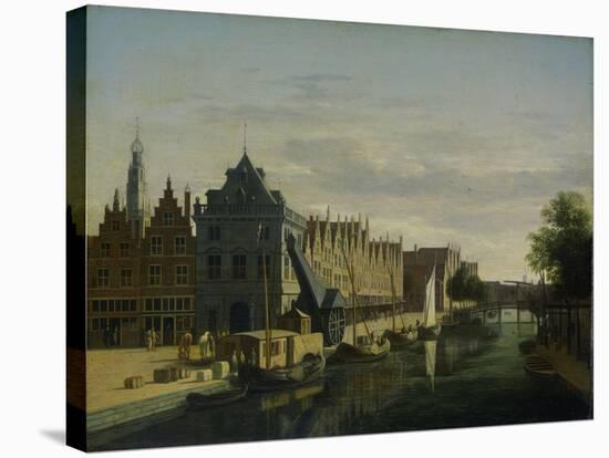 De Waag (Weighing House) and Crane on the Spaarne, Haarlem, 1660-98 (Oil on Panel)-Gerrit Adriaensz Berckheyde-Stretched Canvas