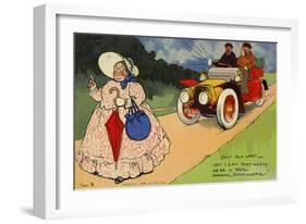 Deaf Old Woman Unaware of a Car Approaching from Behind Her-null-Framed Giclee Print