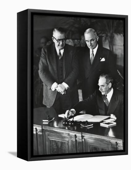 Dean Acheson, Sec. of State, Signs the North Atlantic Treaty Establishing the Nato Alliance-null-Framed Stretched Canvas