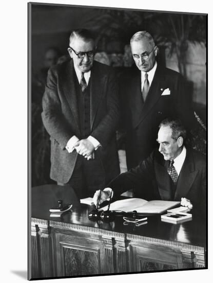 Dean Acheson, Sec. of State, Signs the North Atlantic Treaty Establishing the Nato Alliance-null-Mounted Photo