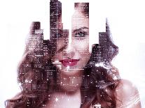 Double Exposure of a Beautiful Girl and Night Cityscape-Dean Drobot-Stretched Canvas