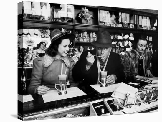 Deanna Durbin having Ice Cream Soda at Counter with Eddie Cantor During Visit to the City-Alfred Eisenstaedt-Stretched Canvas