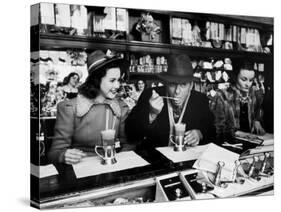 Deanna Durbin having Ice Cream Soda at Counter with Eddie Cantor During Visit to the City-Alfred Eisenstaedt-Stretched Canvas