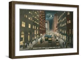 Dearborn Street at Night, Chicago, Illiniois-null-Framed Art Print