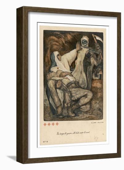 Death Has Come with the Intention of Taking Away Her Patient, But the Nurse Defies Him-null-Framed Art Print