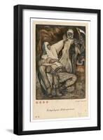 Death Has Come with the Intention of Taking Away Her Patient, But the Nurse Defies Him-null-Framed Art Print