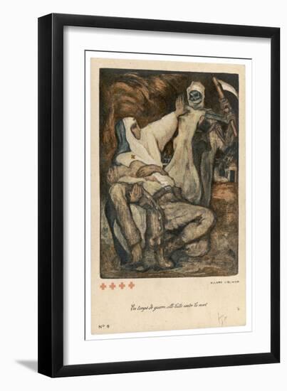 Death Has Come with the Intention of Taking Away Her Patient, But the Nurse Defies Him-null-Framed Art Print