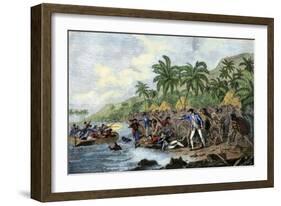 Death of English Explorer Captain James Cook in the Sandwich Islands (Hawaii), 1779-null-Framed Giclee Print