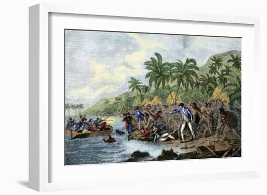 Death of English Explorer Captain James Cook in the Sandwich Islands (Hawaii), 1779-null-Framed Giclee Print