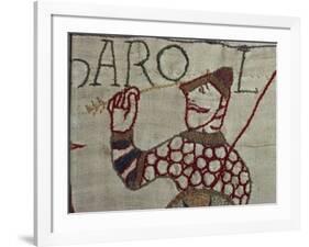 Death of King Harold Showing an Arrow in His Eye, Bayeux Tapestry, Bayeux, Normandy, France, Europe-Rawlings Walter-Framed Photographic Print