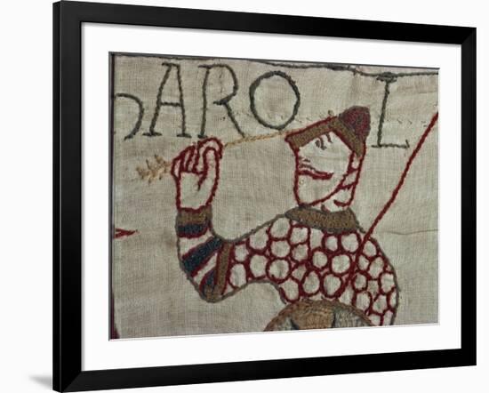 Death of King Harold Showing an Arrow in His Eye, Bayeux Tapestry, Bayeux, Normandy, France, Europe-Rawlings Walter-Framed Photographic Print
