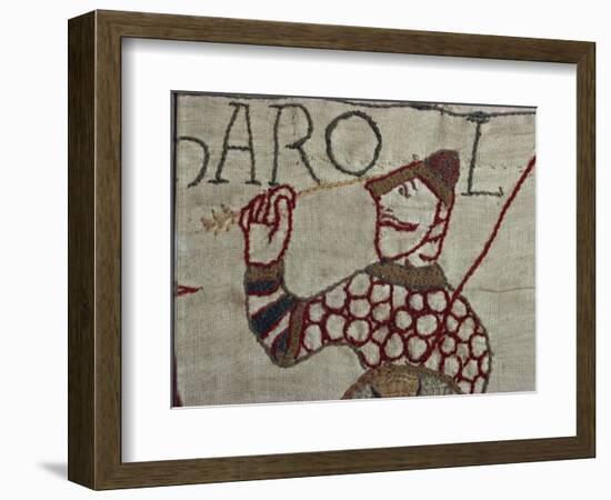 Death of King Harold Showing an Arrow in His Eye, Bayeux Tapestry, Bayeux, Normandy, France, Europe-Rawlings Walter-Framed Photographic Print