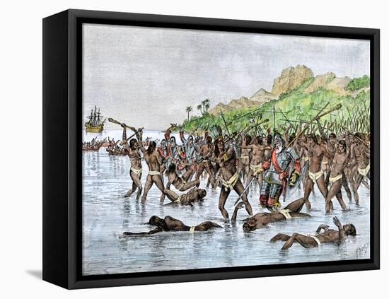 Death of Magellan on the Island of Mactan, Philippines-null-Framed Stretched Canvas