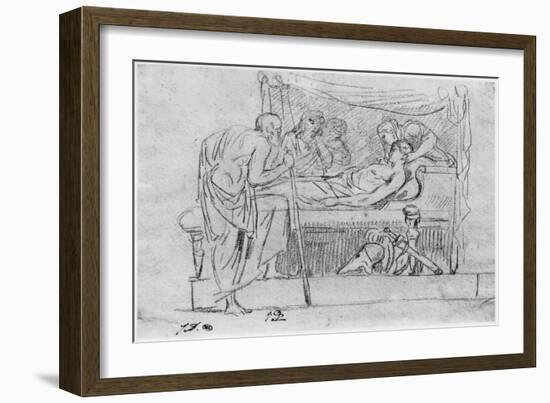 Death of Meleager (Black Pencil on Paper)-Jacques-Louis David-Framed Giclee Print