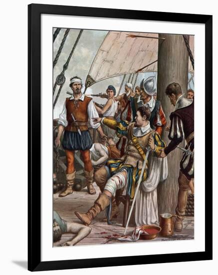 Death of the Navigator Lourenco De Almeida (Circa 1480-1508) at the Battle of Chaul, India 1508 (De-Tancredi Scarpelli-Framed Giclee Print