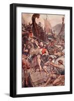 Death of the Persian Admiral at Salamis, Illustration from 'Plutarch's Lives for Boys and Girls'-William Rainey-Framed Giclee Print