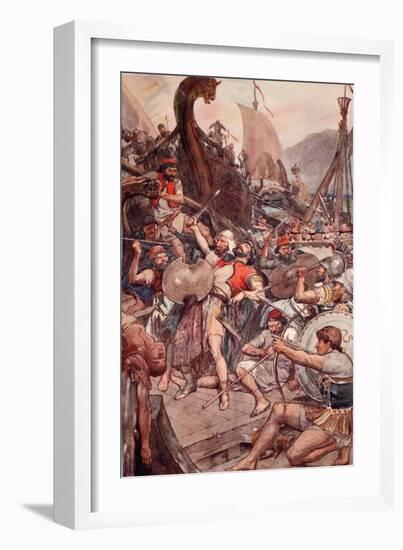 Death of the Persian Admiral at Salamis, Illustration from 'Plutarch's Lives for Boys and Girls'-William Rainey-Framed Giclee Print