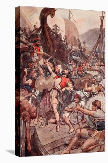 Death of the Persian Admiral at Salamis, Illustration from 'Plutarch's Lives for Boys and Girls'-William Rainey-Stretched Canvas